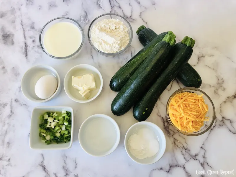 Ingredients needed for zucchini bread with cheese. 