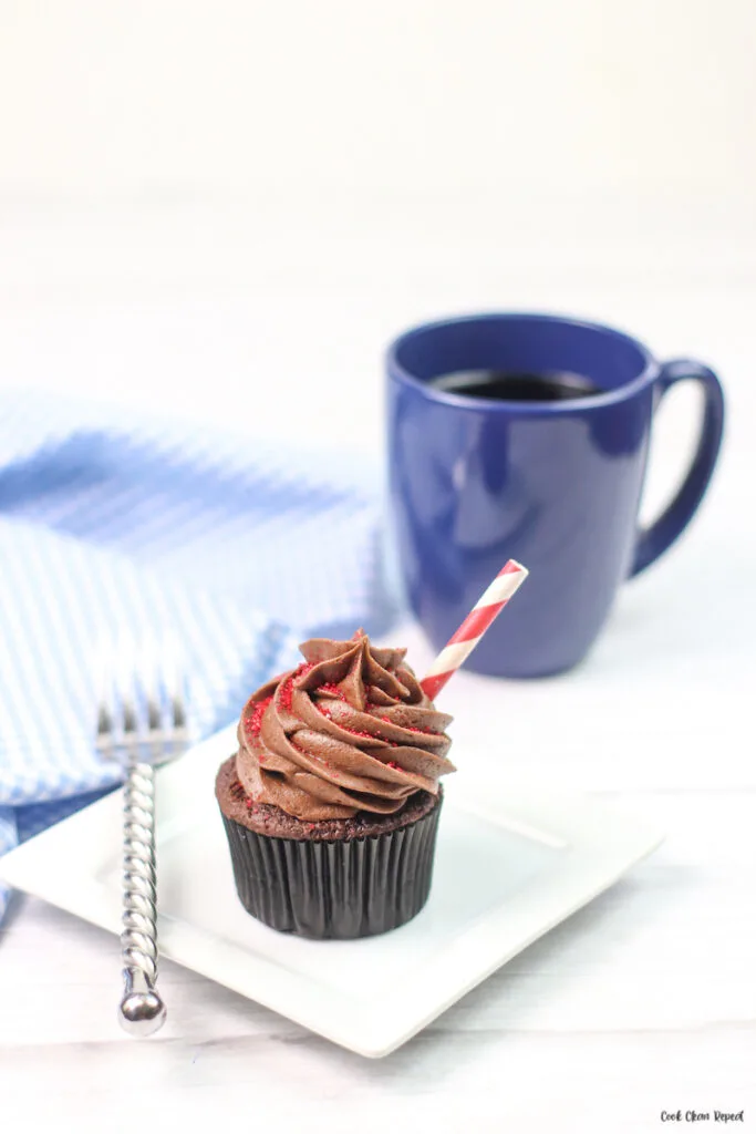 a dr. pepper cupcake ready to eat. 