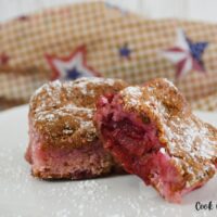 Featured image showing two of the finished cherry bars made with 2 ingredients ready to eat.