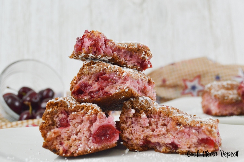 A stack of finished cherry bars made with 2 ingredients. 