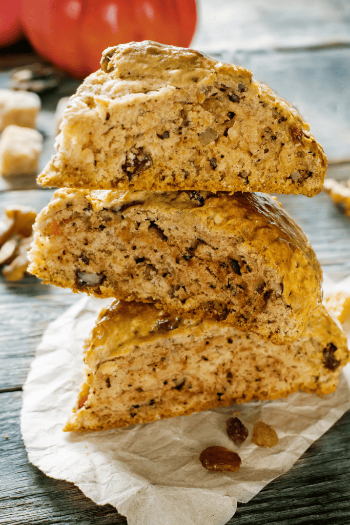 3 savory scones on a stack