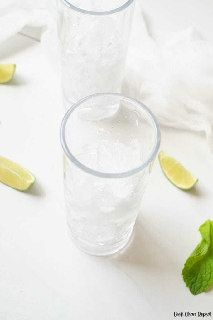 sparkling water in glasses.