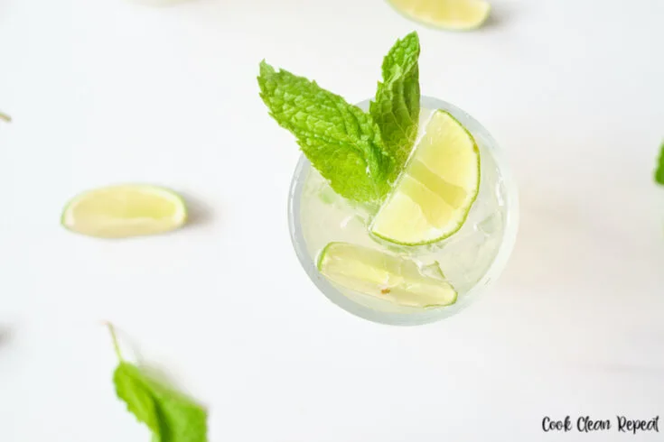 Featured image showing the finished mint lime sparkling water recipe ready to drink