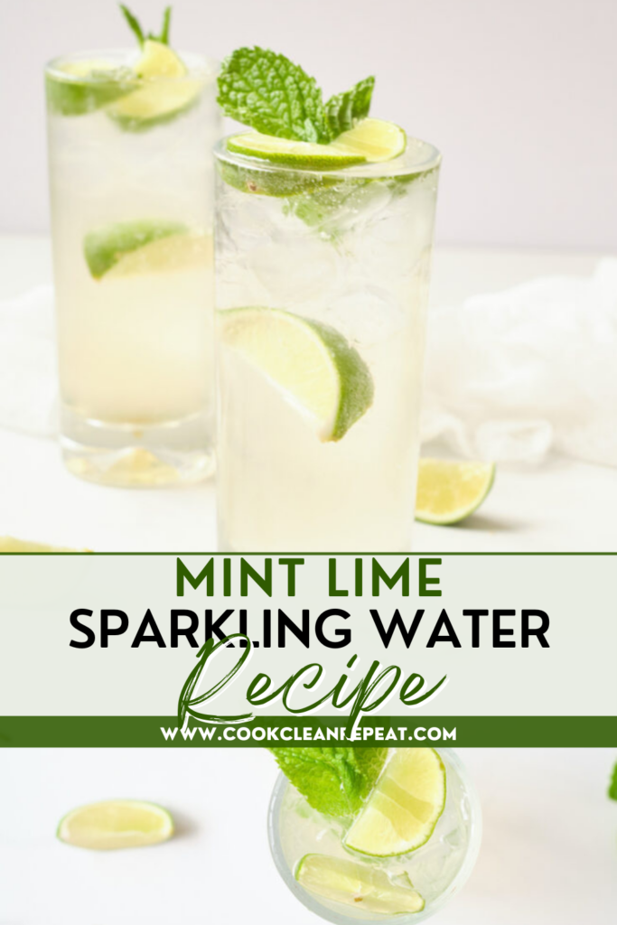 Pin showing the title Mint Lime Sparkling Water Recipe