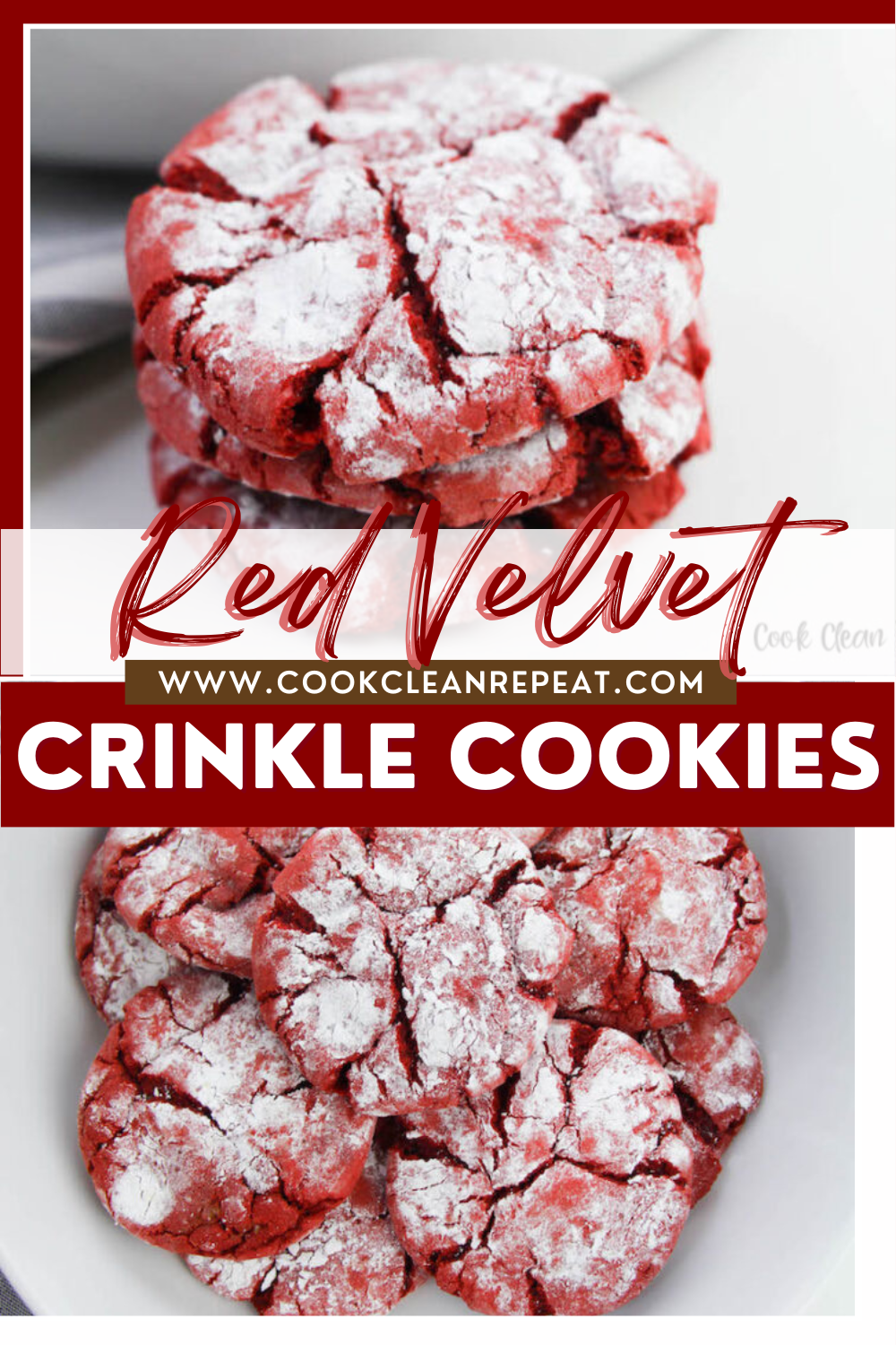 Pin showing the title Red Velvet Crinkles Cookies
