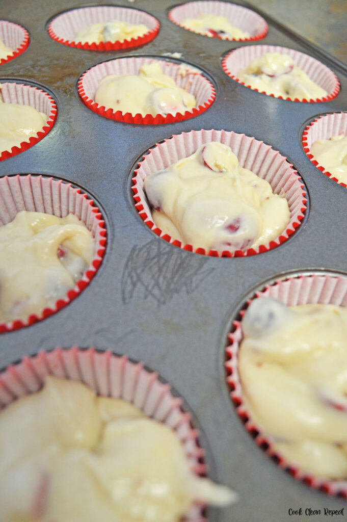 batter in the muffin cups ready to bake