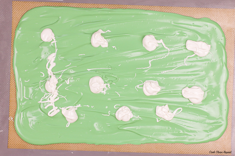 White chocolates added to the green before swirling 
