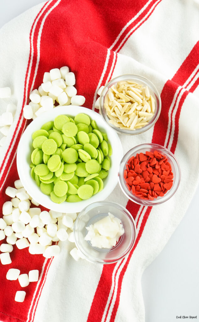 ingredients laid out to make grinch rocky road candy