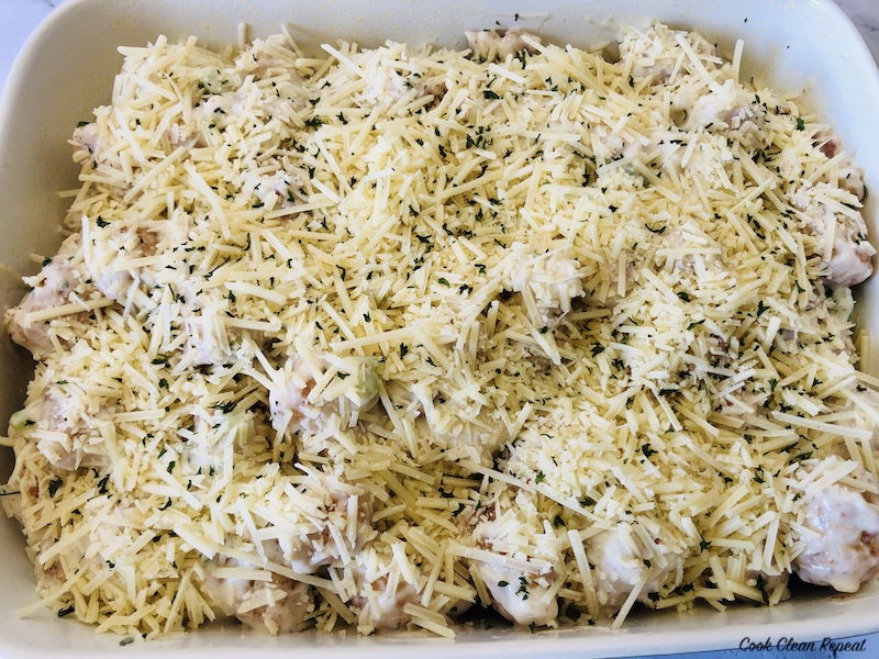 topped with cheese before going into the oven. 