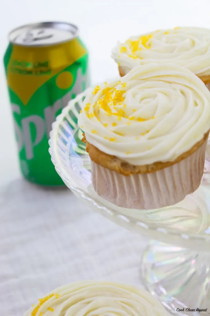 Close up of finished sprite cupcakes. 