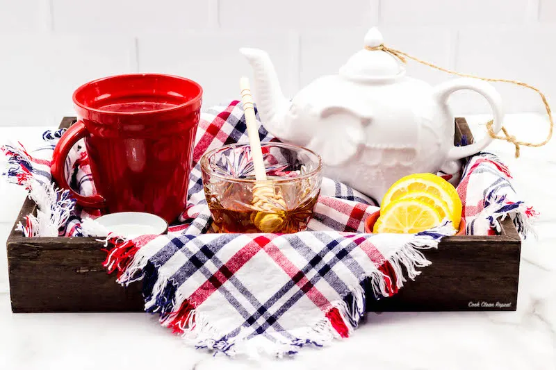 tea tray with all the essentials for making copycat Starbucks medicine ball teas