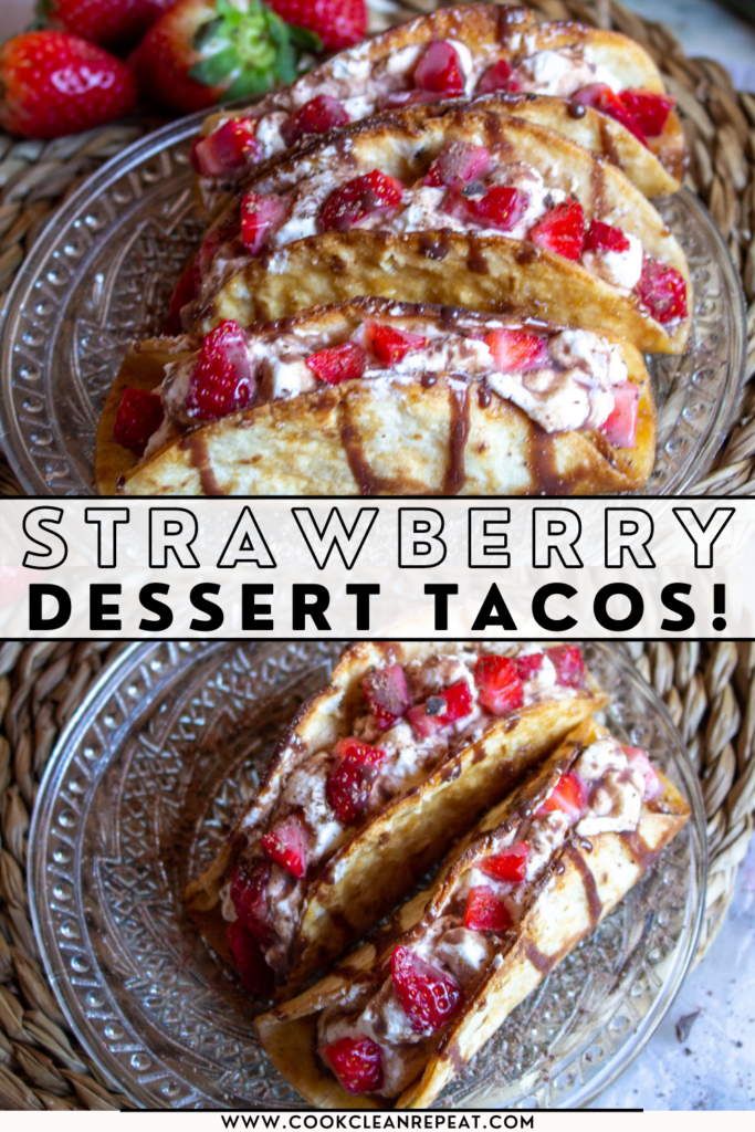 These delicious dessert tacos are stuffed with cream filling and strawberries and topped with a sweet drizzle. They are a tasty treat everyone will love! Give these strawberry dessert tacos a try today, make some extras to share!