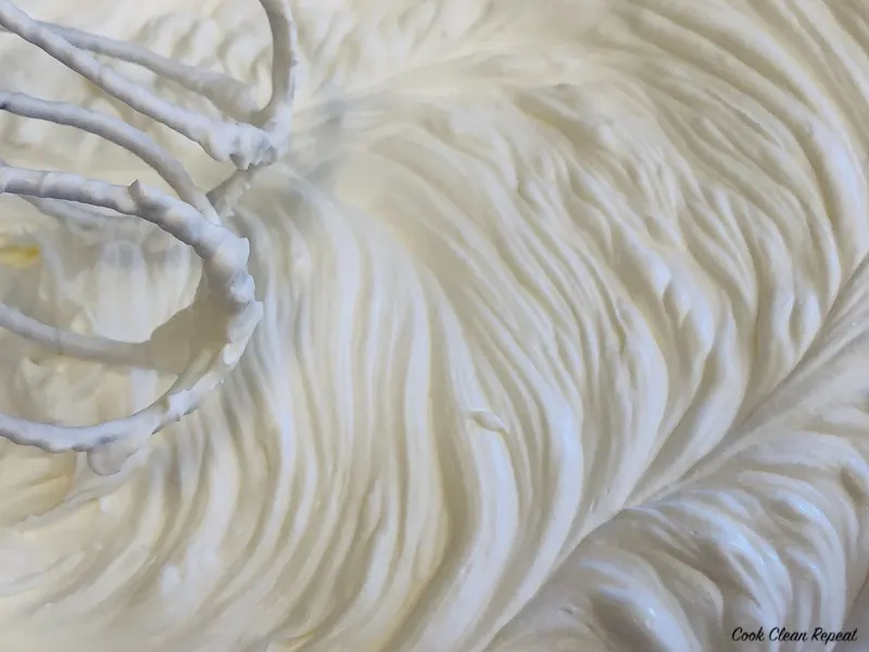 whipped cream in a mixer bowl. 