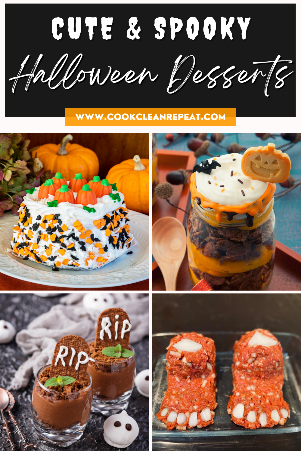 Pin showing the title Cute and Spooky Halloween Desserts
