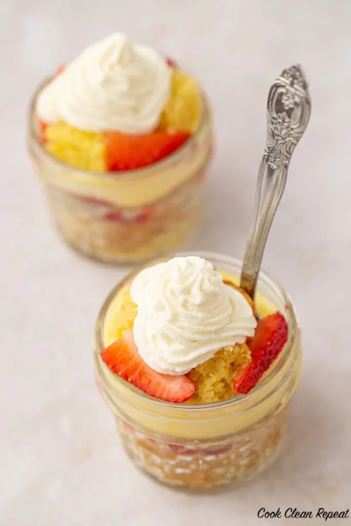 finished and layered strawberry shortcake in a jar recipe. 