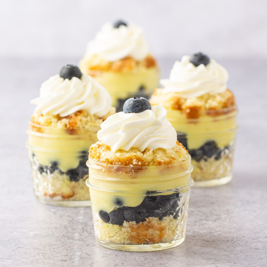 featured image showing blueberry lemon pudding cakes in a jar