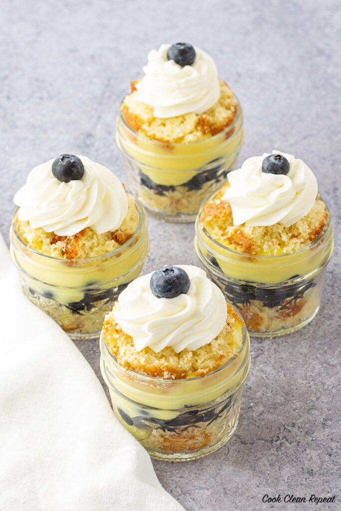 completed blueberry lemon pudding cakes