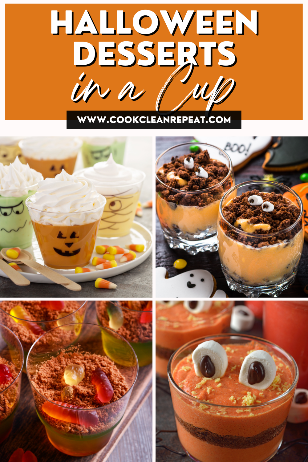 Pin showing the title Halloween Desserts in a Cup