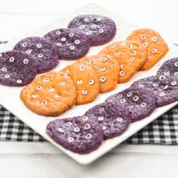 featured image showing finished halloween pudding cookies lined up ready to share