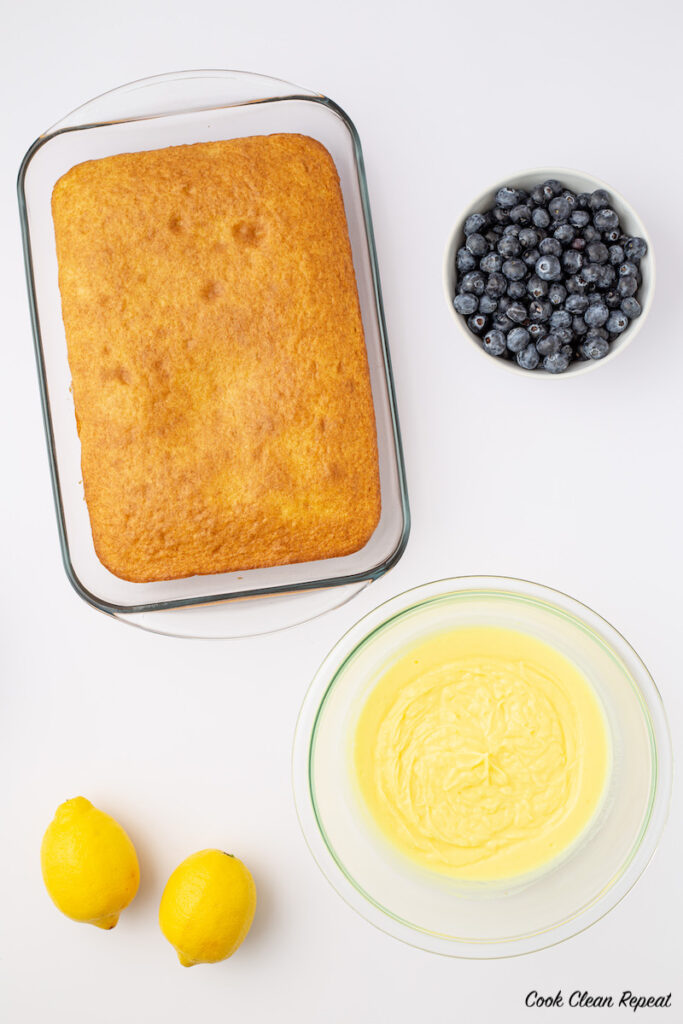 baked cake ready to use for blueberry lemon pudding cakes