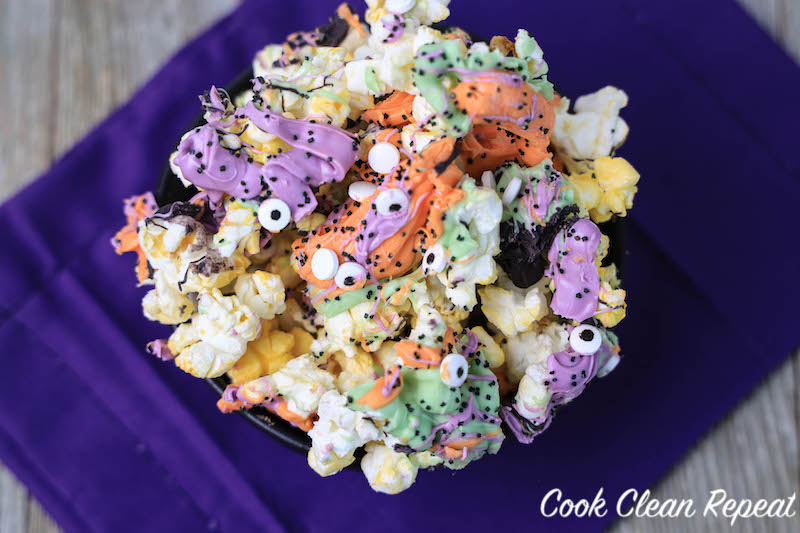 top down look at the finished halloween popcorn. 