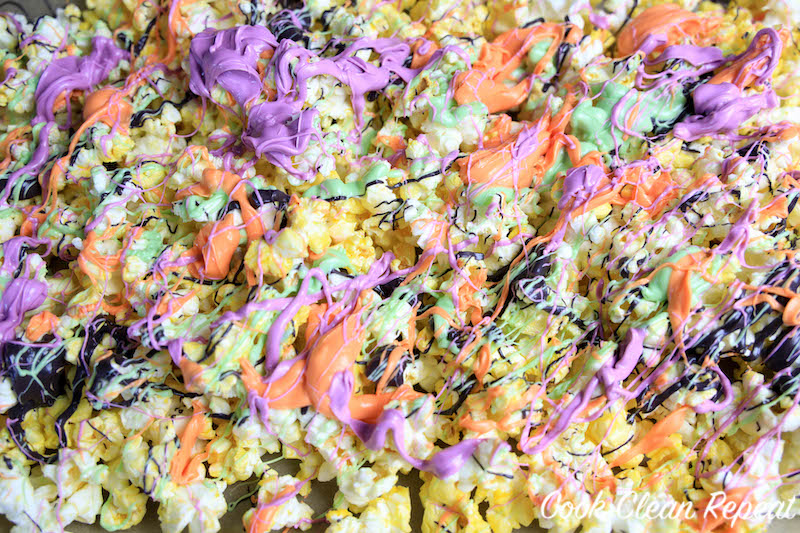 drizzled colors over the halloween popcorn. 