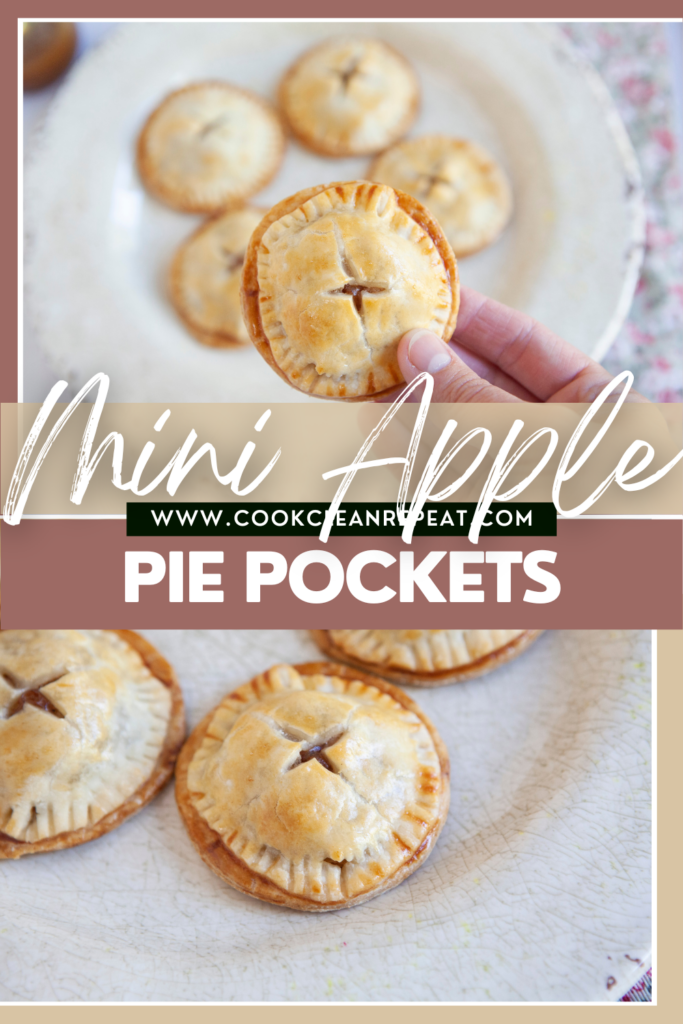 pin showing finished mini apple pie pockets