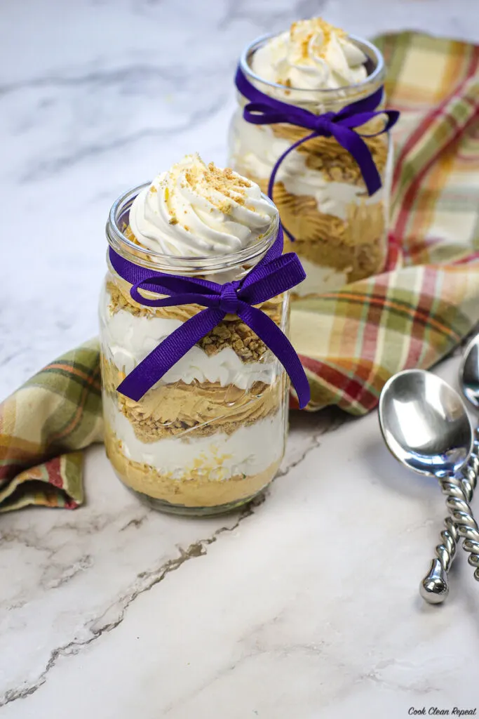 layered pumpkin pudding in jars ready to eat