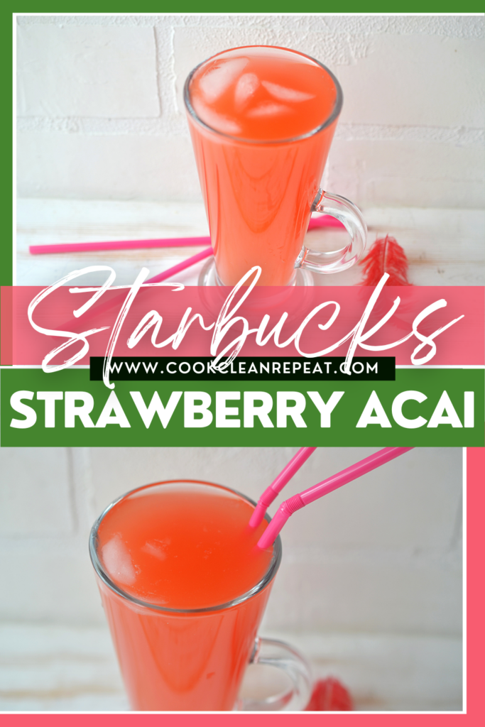 Pin showing the finished Starbucks strawberry acai refresher