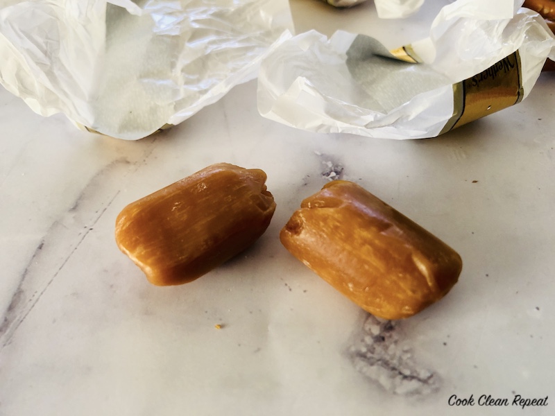 unwrapped caramels ready to eat. 