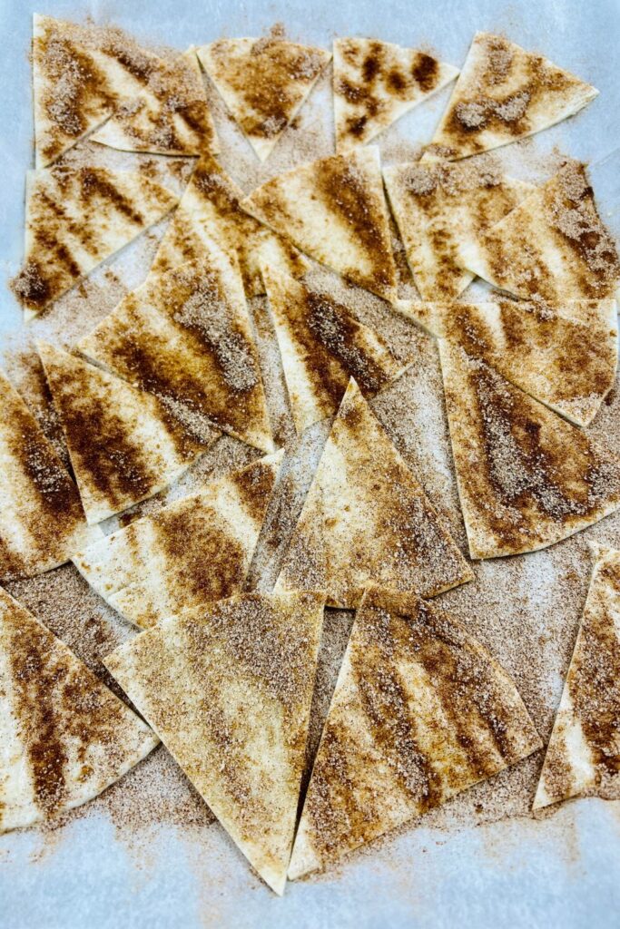 tortilla triangles covered in cinnamon sugar