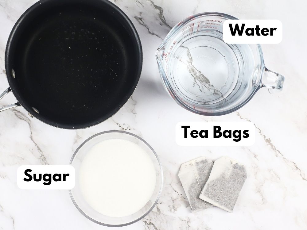 Ingredients to make this easy sweet tea recipe