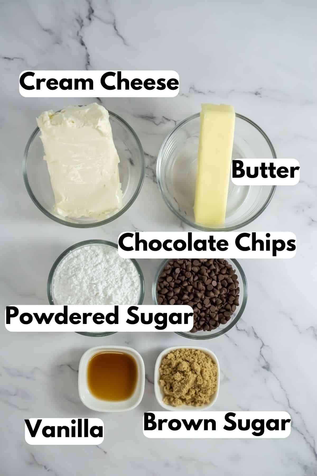 Ingredients needed for cannoli dip.