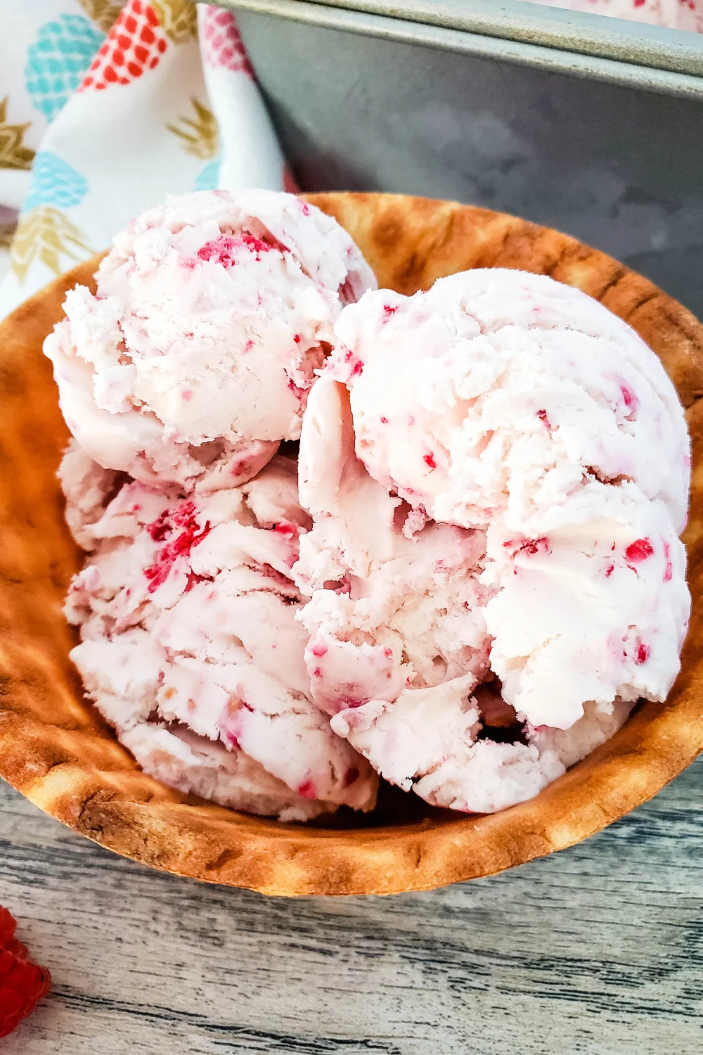 A close up of the completed raspberry ice cream.