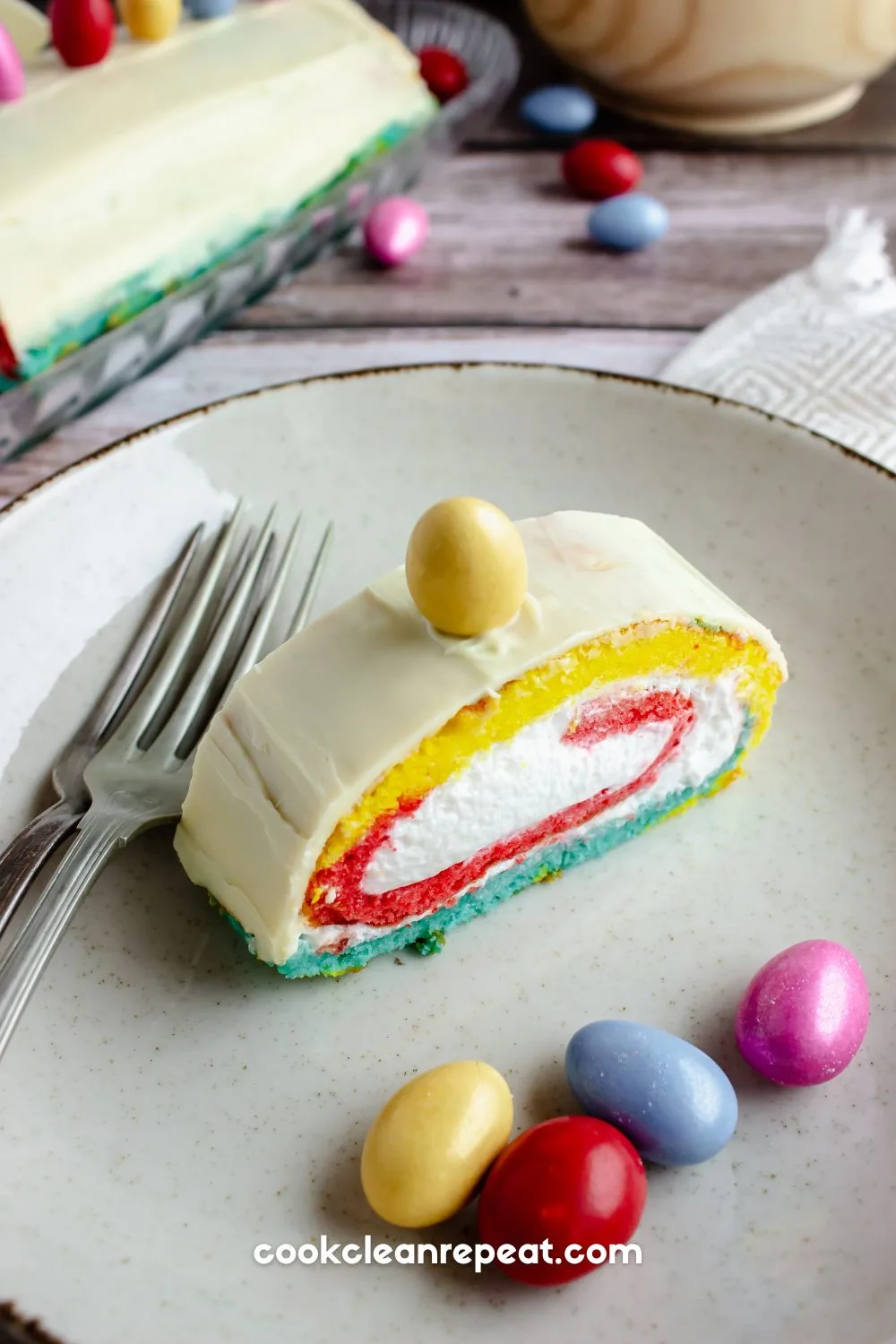 Easter cake roll on a plate