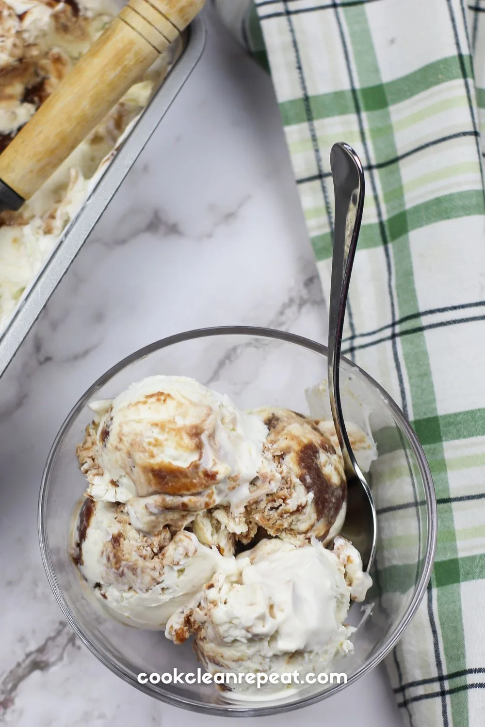 apple butter ice cream in a bowl