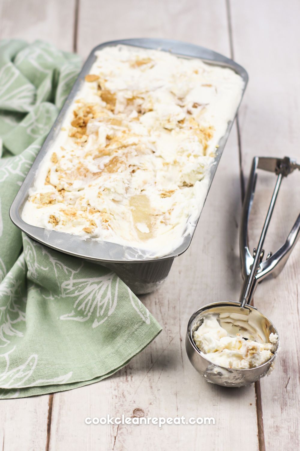 apple pie ice cream up in a pan with apples