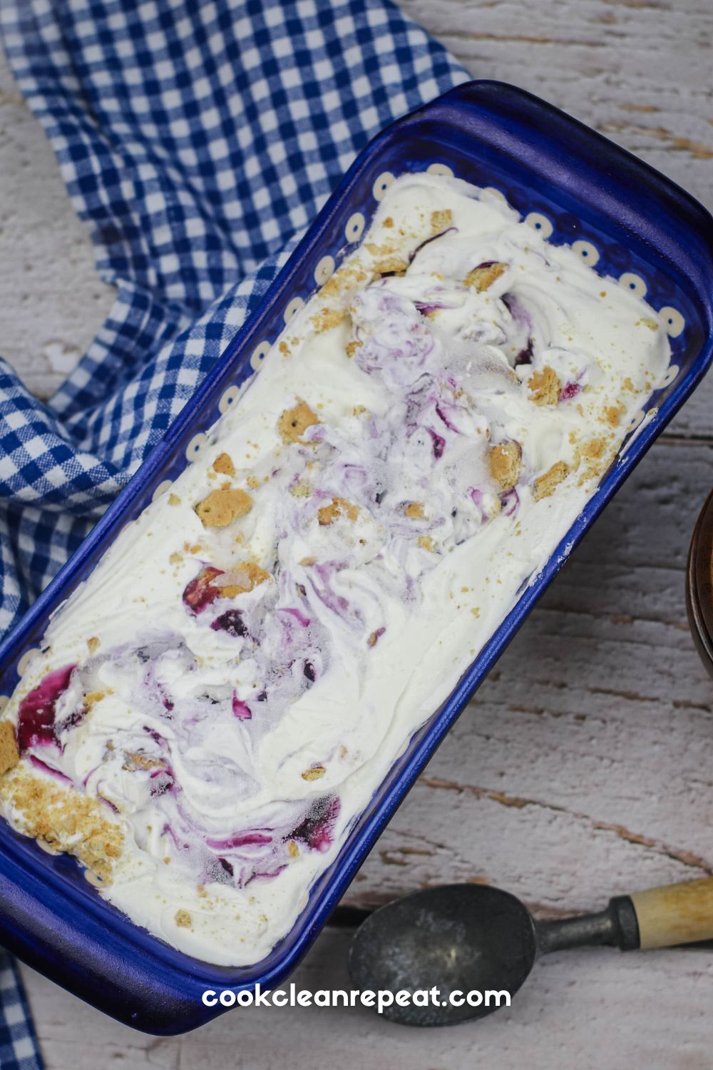 blueberry pie ice cream in a loaf dish