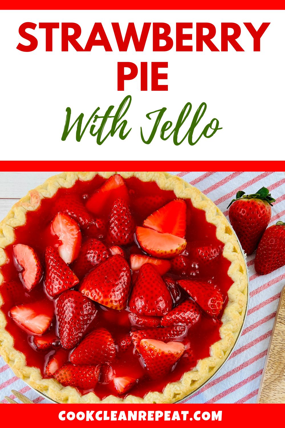 Pinterest image for strawberry pie with jello