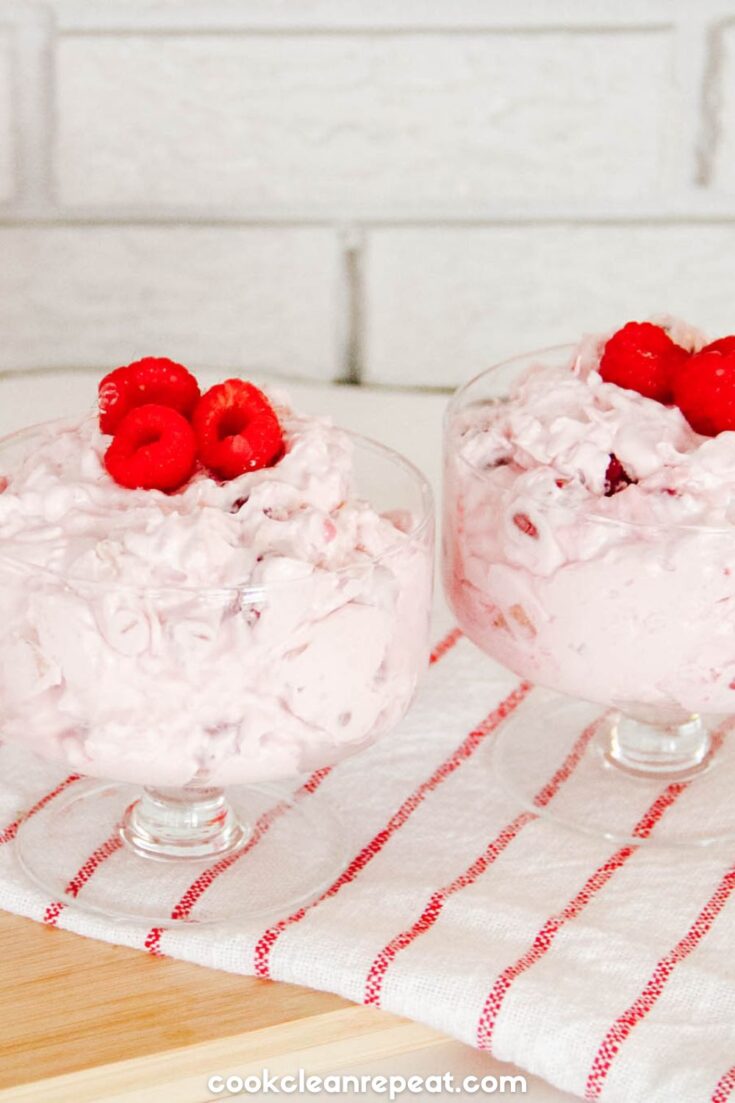 two bowls of cherry fluff salad up close