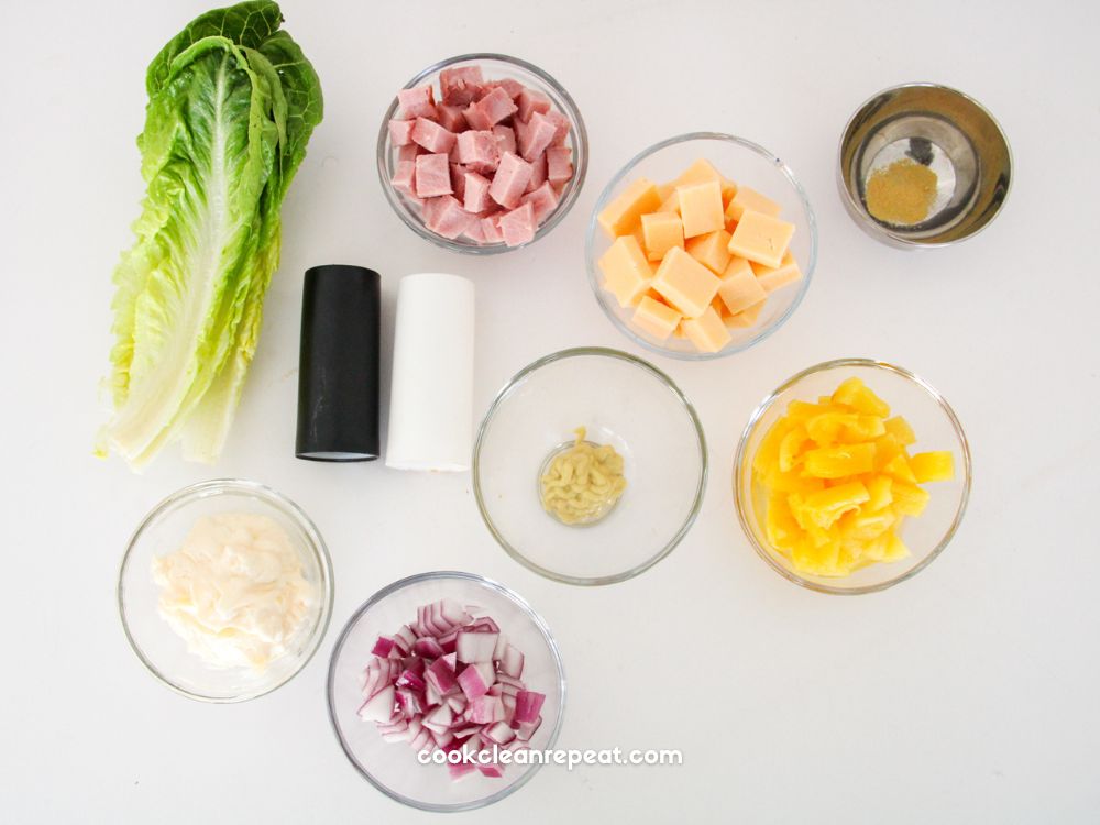 ingredients for this salad in a flat lay style