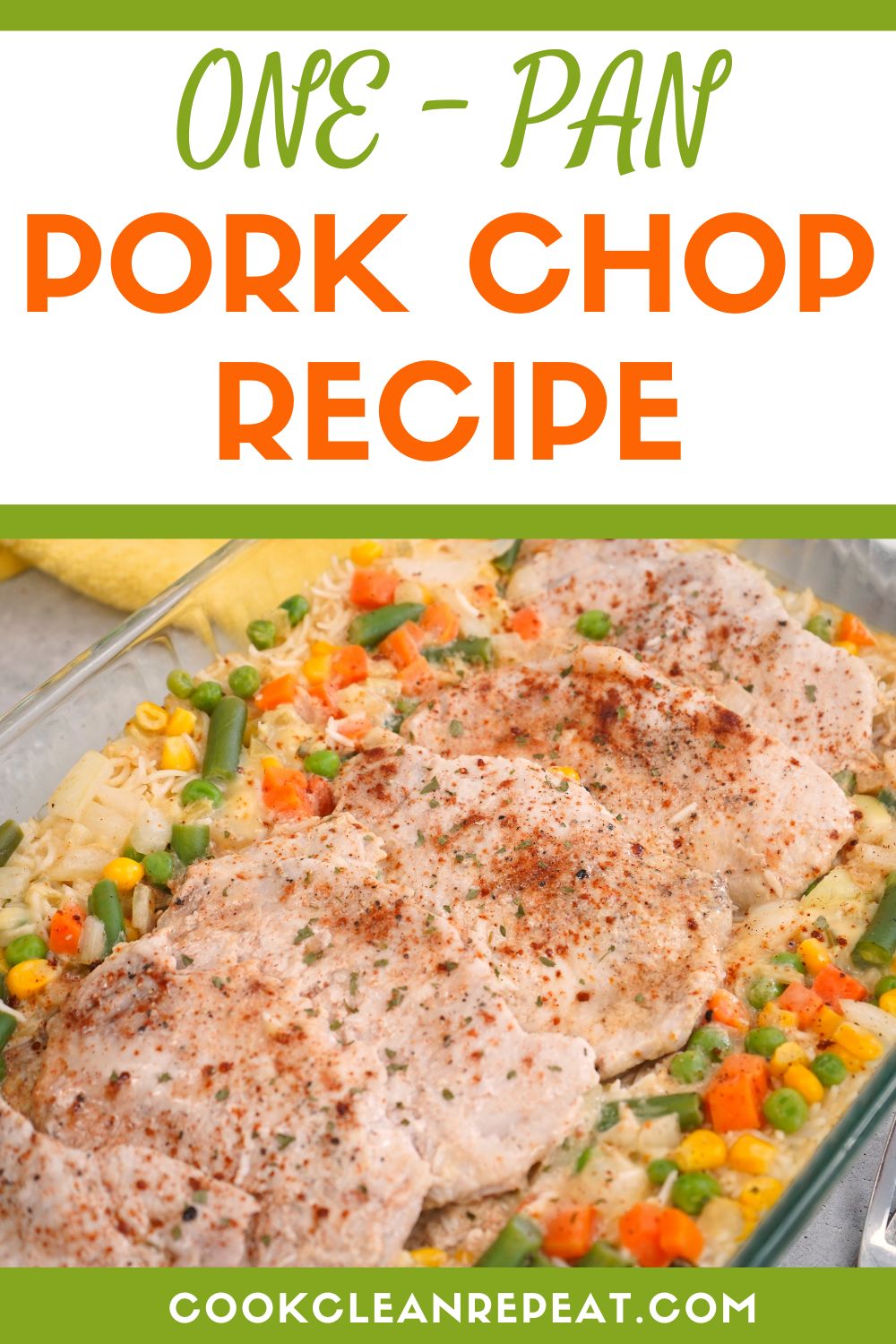 Pinterest image for pork chop one pan dinner