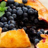 an up close view of a pastry filled up with blueberries and blueberry filling