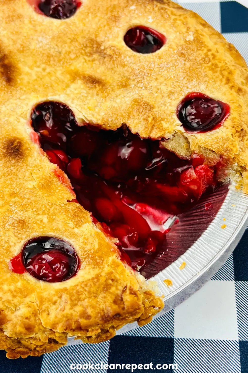 a pie with cherry filling inside