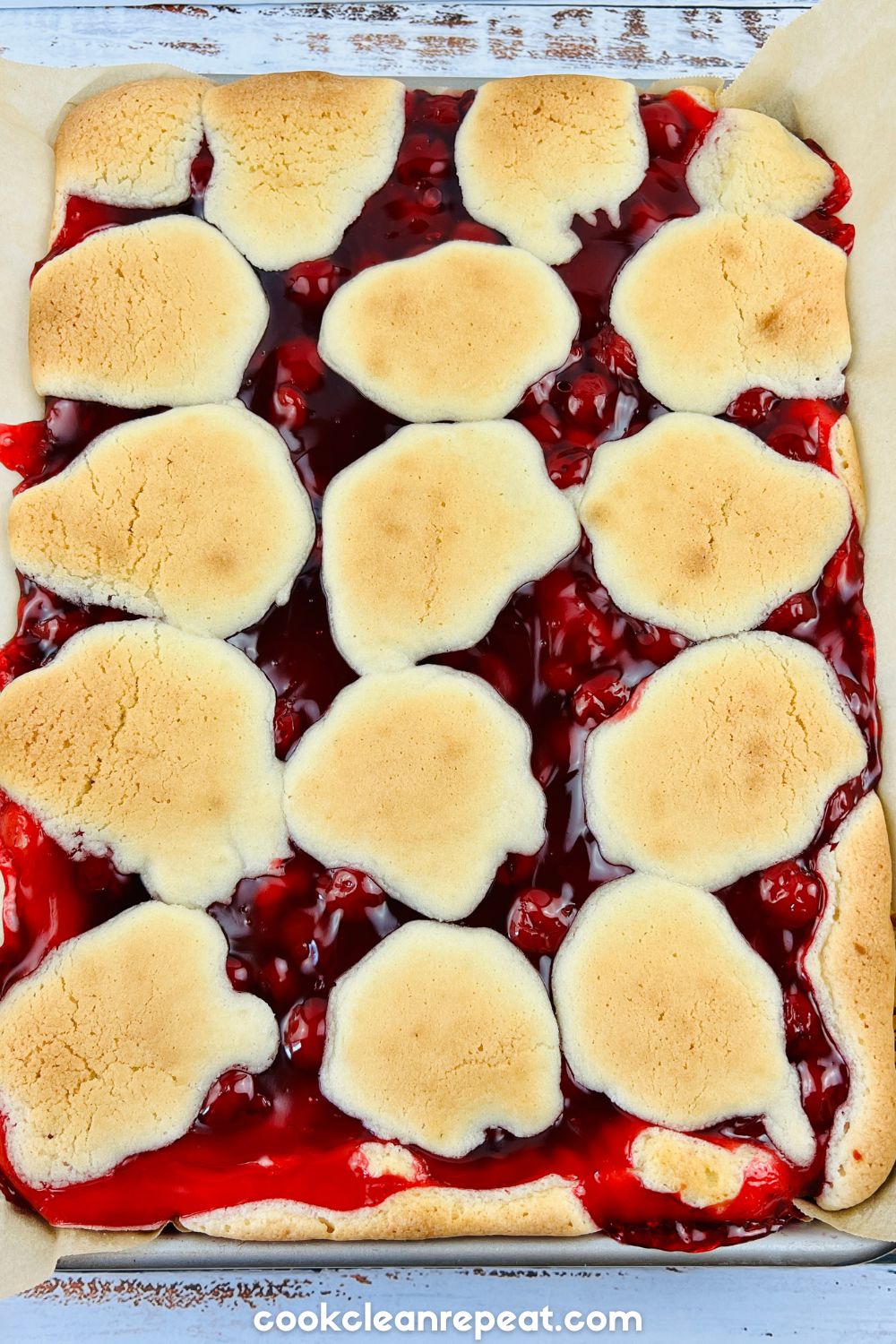 the cherry bars in a baking pan