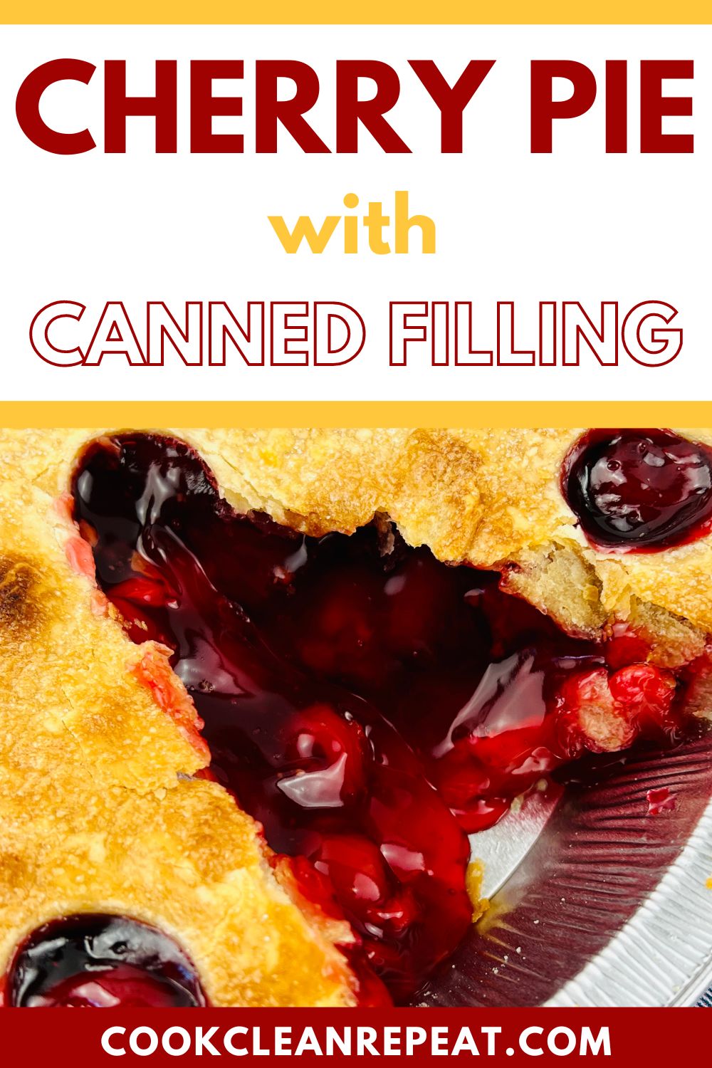 Pinterest image for cherry pie recipe with canned filling