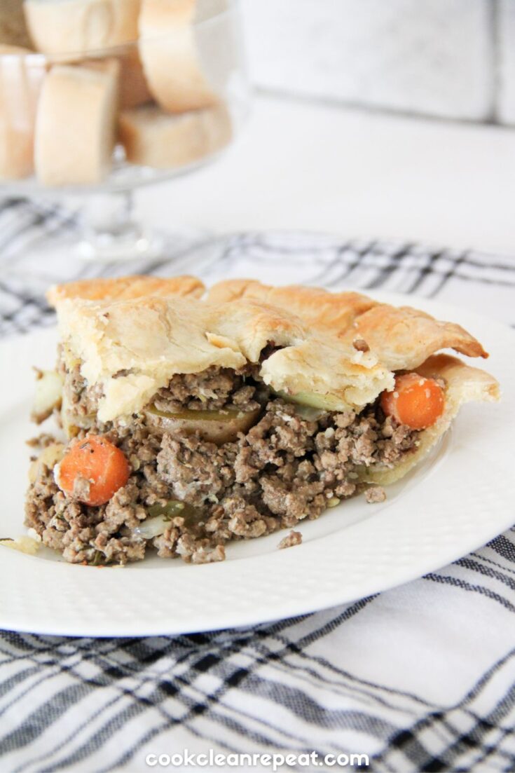 Interior of a cooked ground beef pot pie