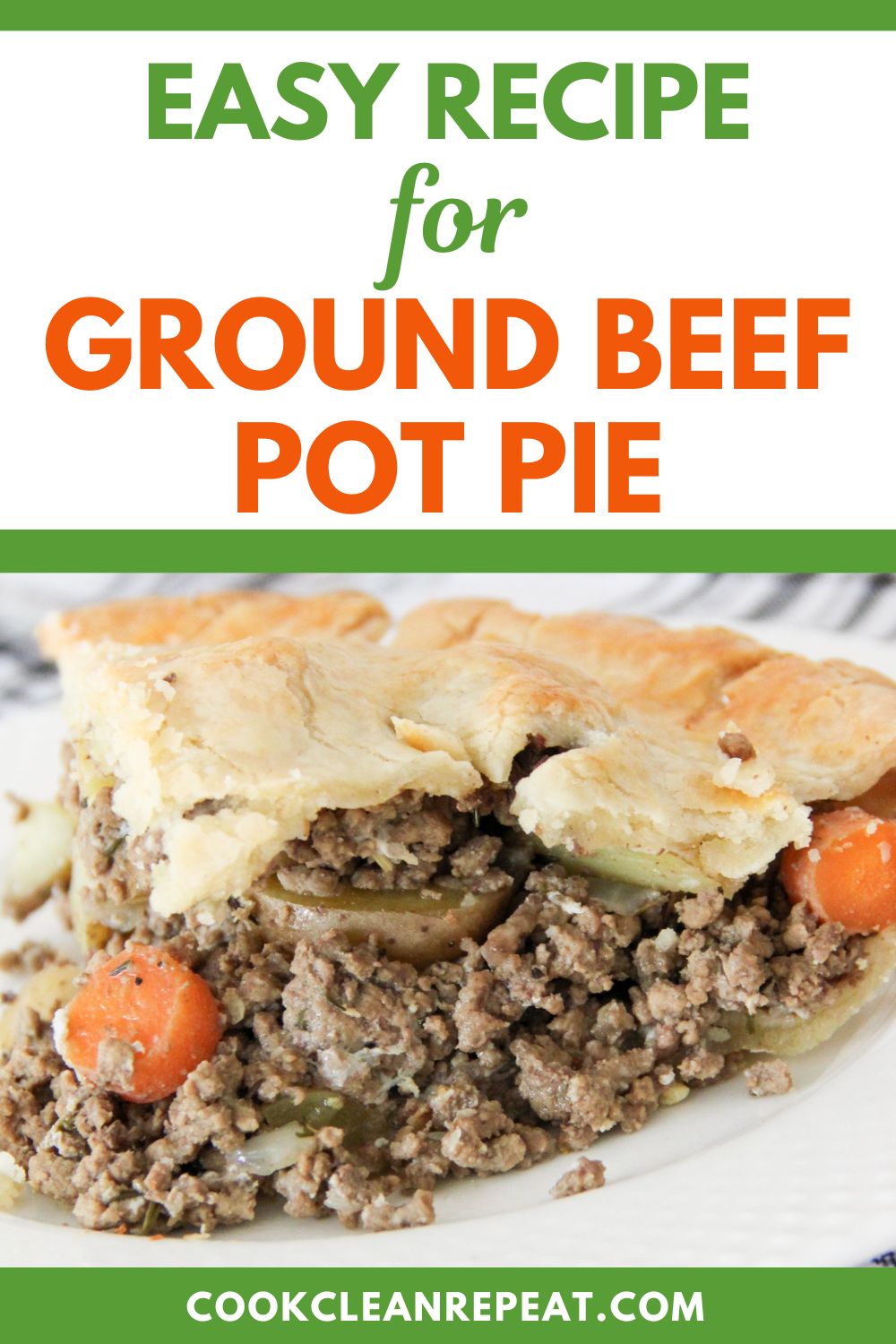 Pinterest image for an easy ground beef pot pie recipe