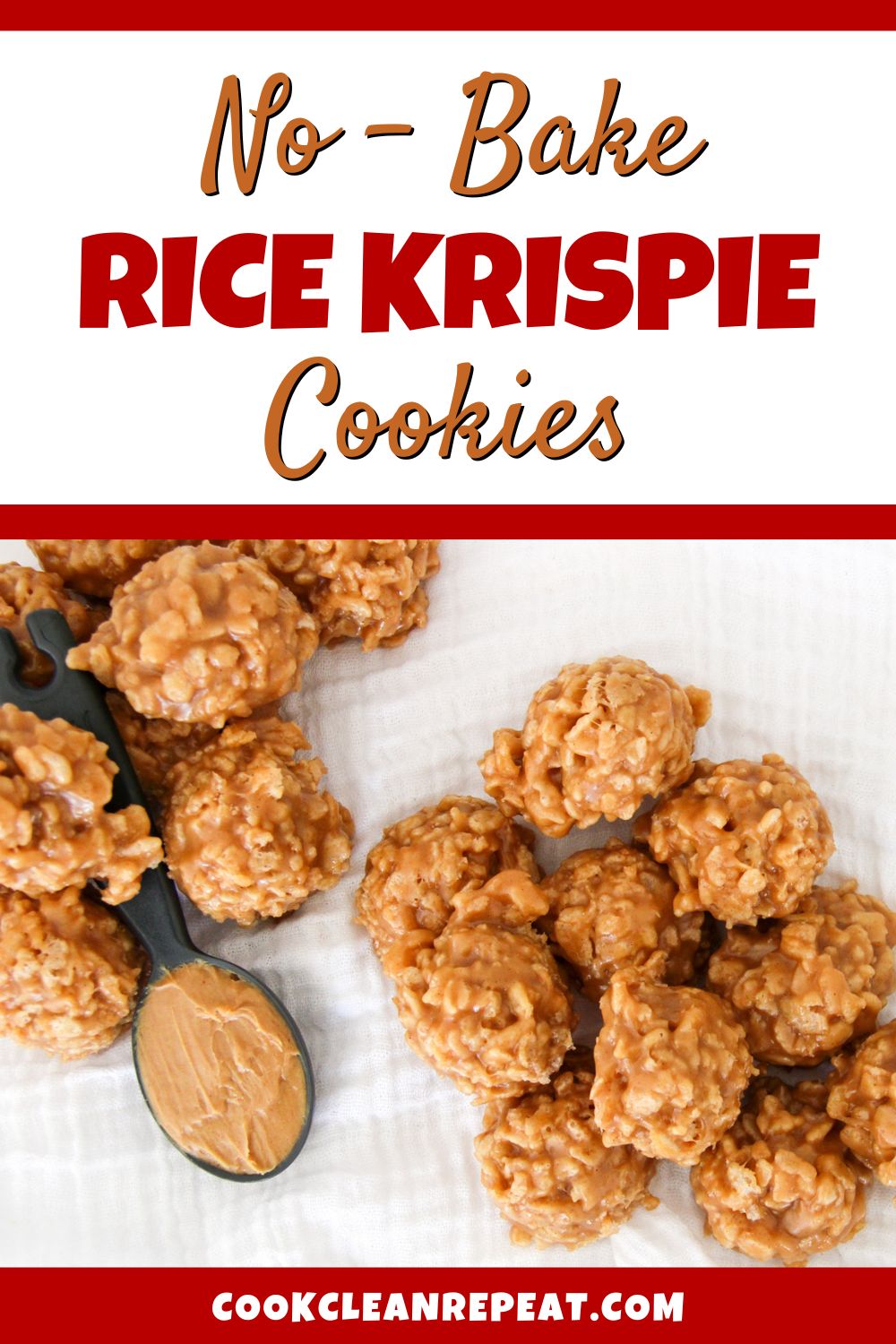 Pinterest image for no bake Rice Krispie cookies
