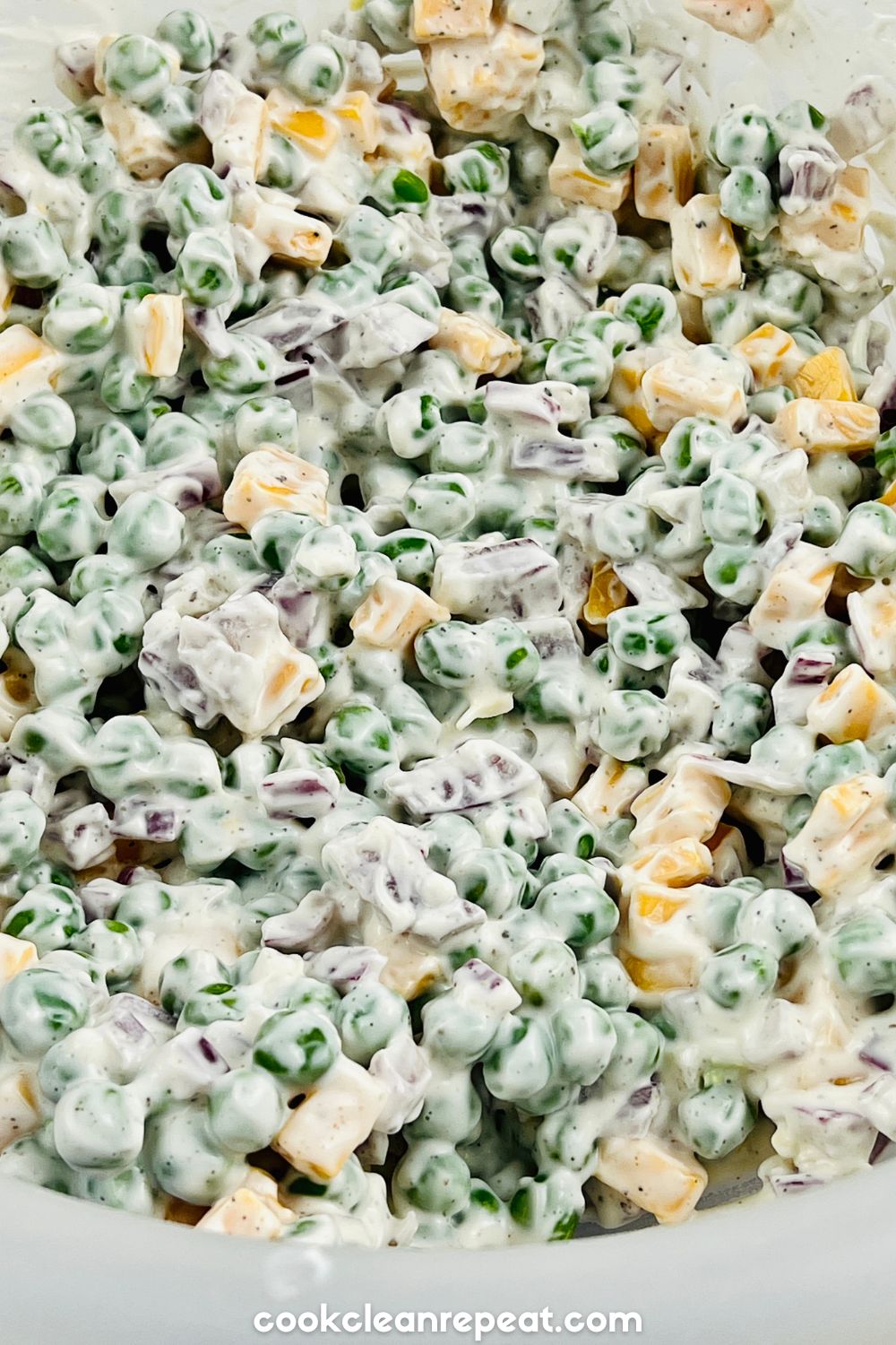 Pea Salad without Bacon up close